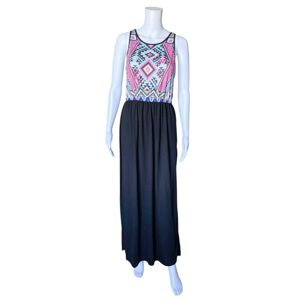 Sherosa Womens Small Boho Tribal Maxi Dress Sleeveless Tank Rayon Spandex